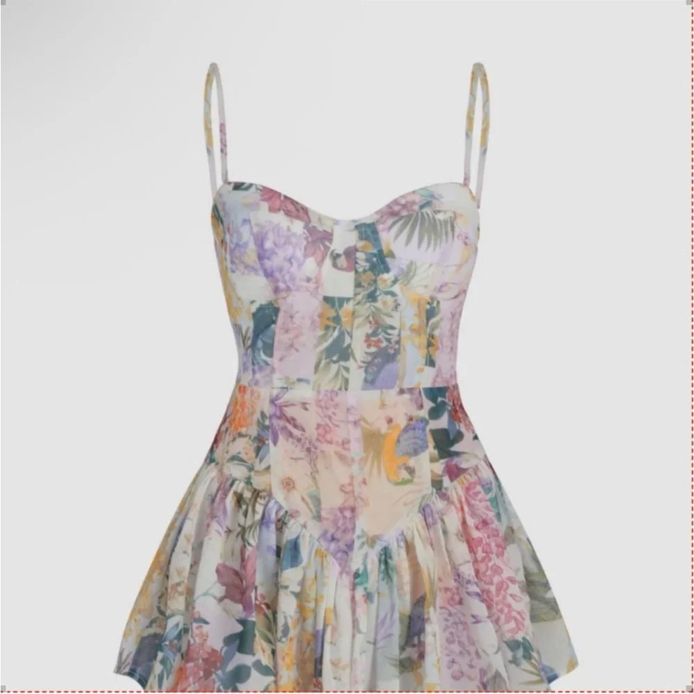 Cider Floral Patchwork Mini Dress in Pastel Multi - Picture 1 of 8